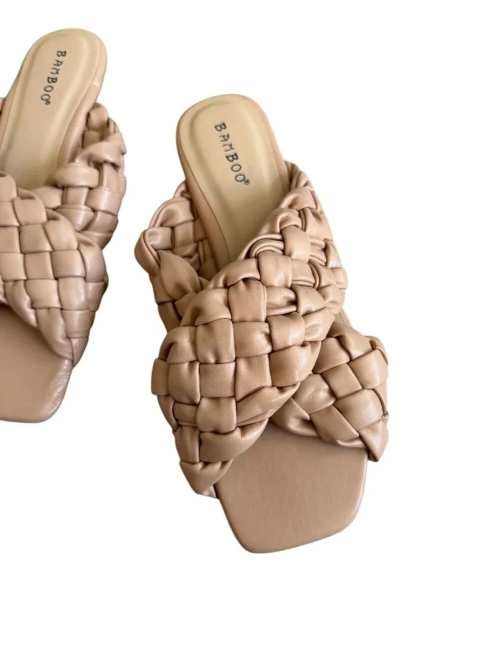 BAMBOO Beige Woven Braided Slide Sandals Size 6.5 NEW NWOB